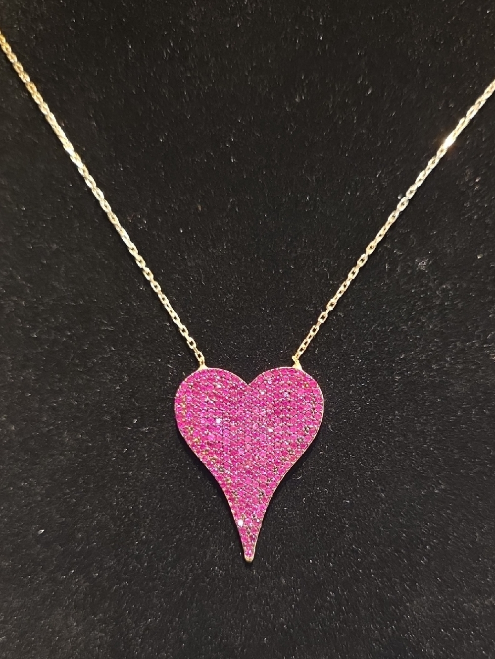 Pink Glitter Heart Pendant Necklace - 925 Sterling Silver